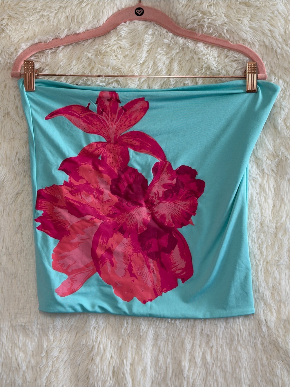 Forever 21 Womens Floral Strapless Tube Top Size XL Teal Pink Summer Going Out